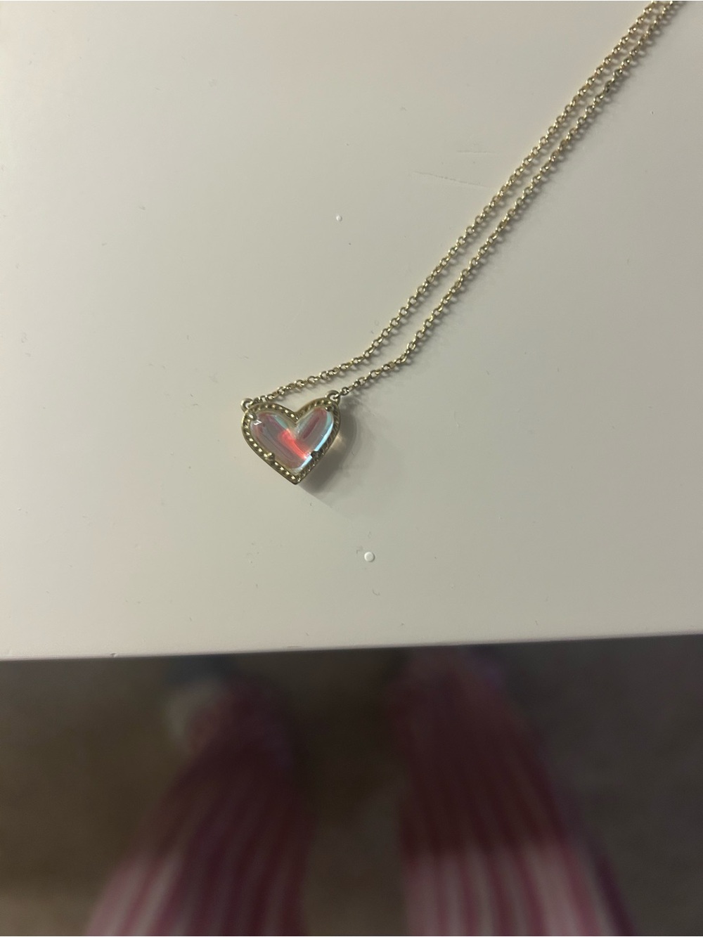 Kendra Scott Gold Heart Necklace with Iridescent Pink-Blue Inlay